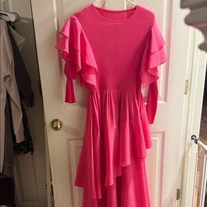 Bright Pink Ruffled Tiered Women's Dress